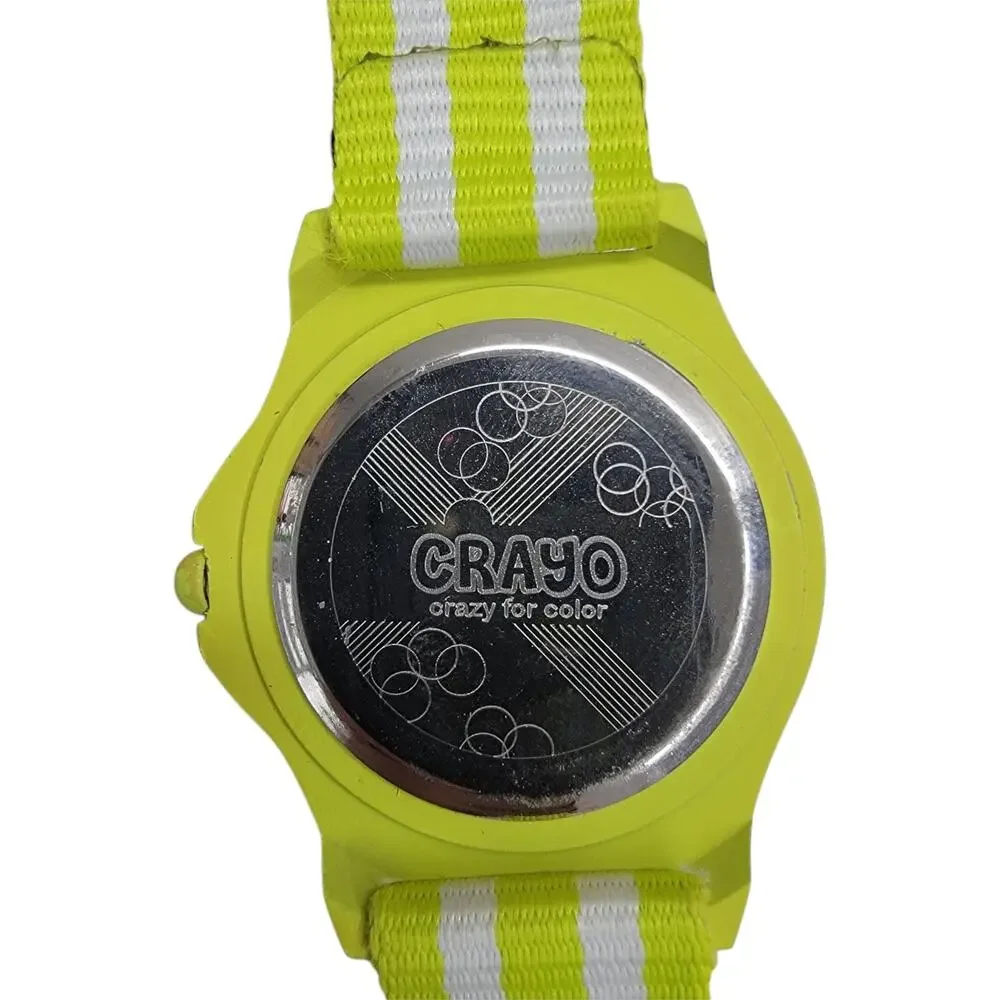 Crayo Carnival Watch Lime Green White Striped Nylon Strap Date Sunray Dial